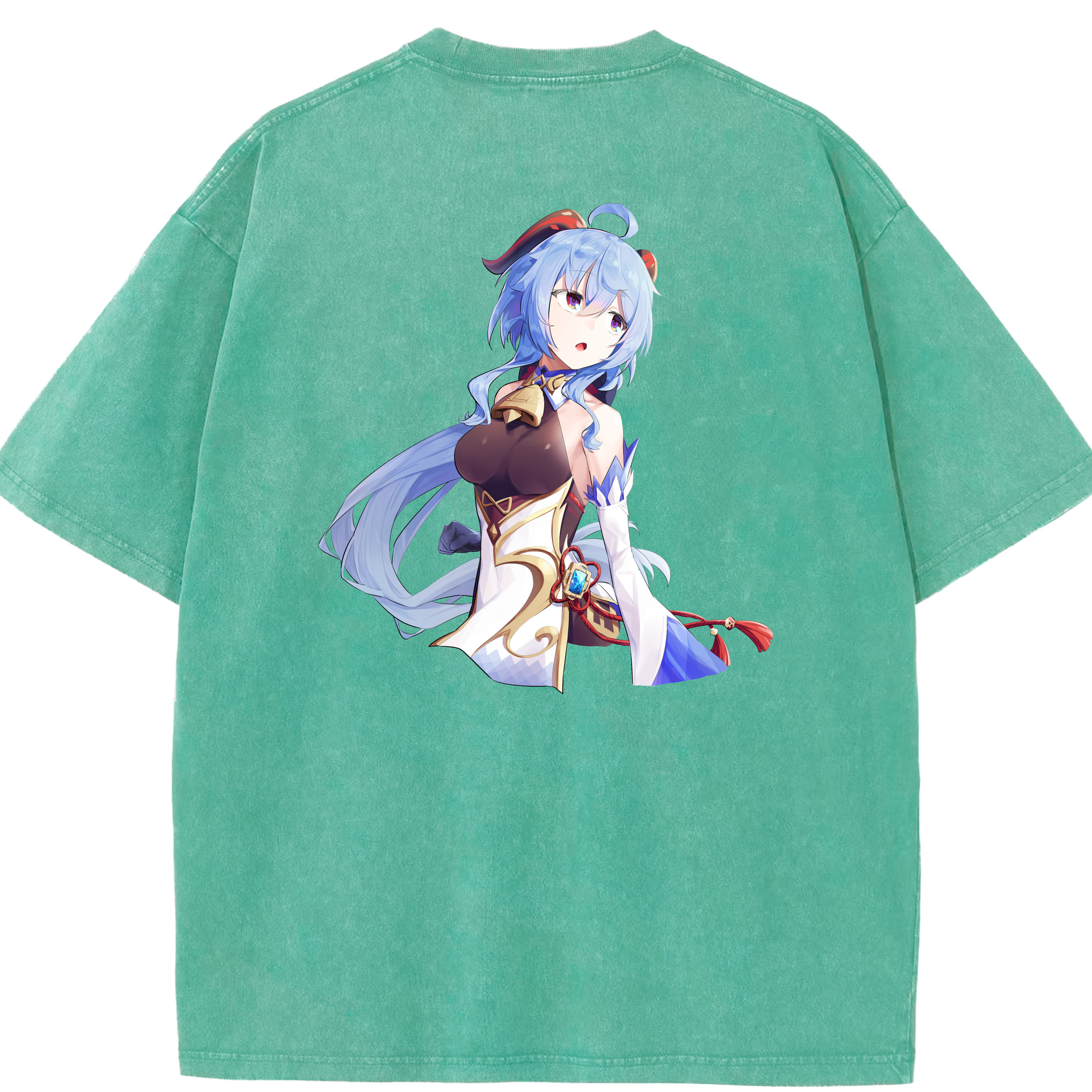 げんし神 甘雨 かんう genshin Ganyu 綿100% ヴィンテージ風 半袖Tシャツ（背面プリント）